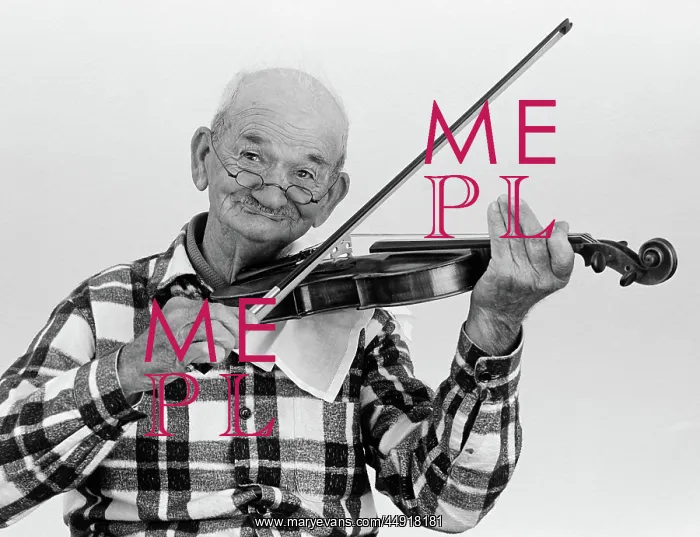  : Elderly man playing violin lookng at camera