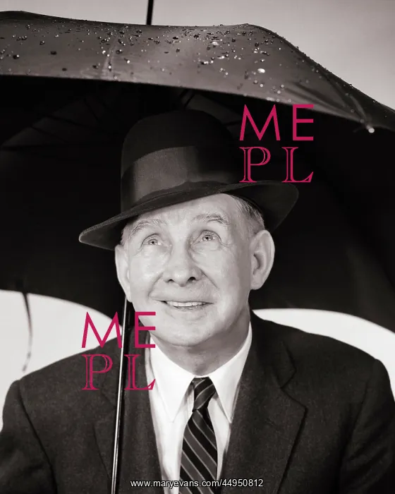 : Elderly Man under Umbrella Looking up : Elderly Man under Umbrella Looking up