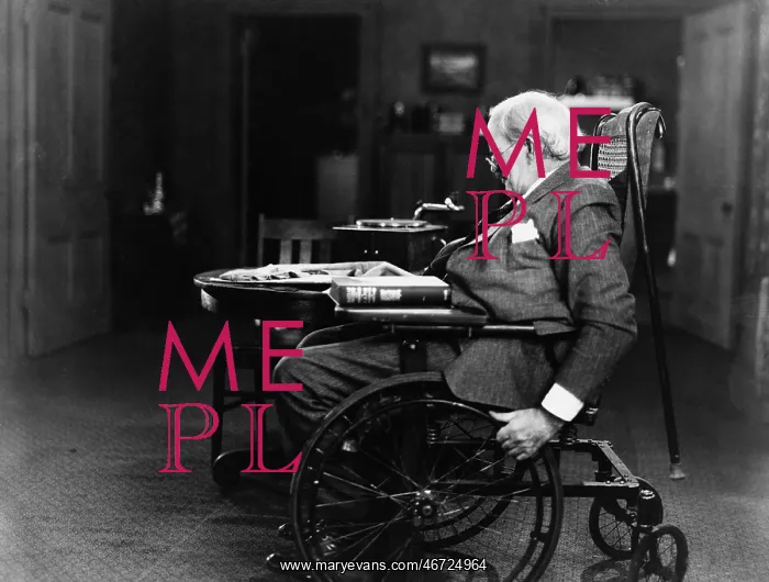 : Elderly man in wheelchair : Elderly man in wheelchair