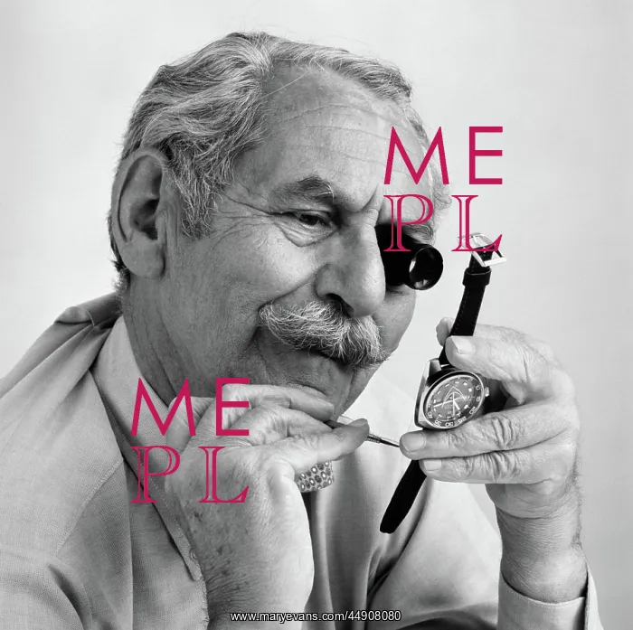: Elderly mustached man with loupe on eye & small : Elderly mustached man with loupe on eye & small