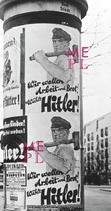 : Election posters of the NSDAP on an advertising column, 1932 : Election posters of the NSDAP on an advertising column, 1932