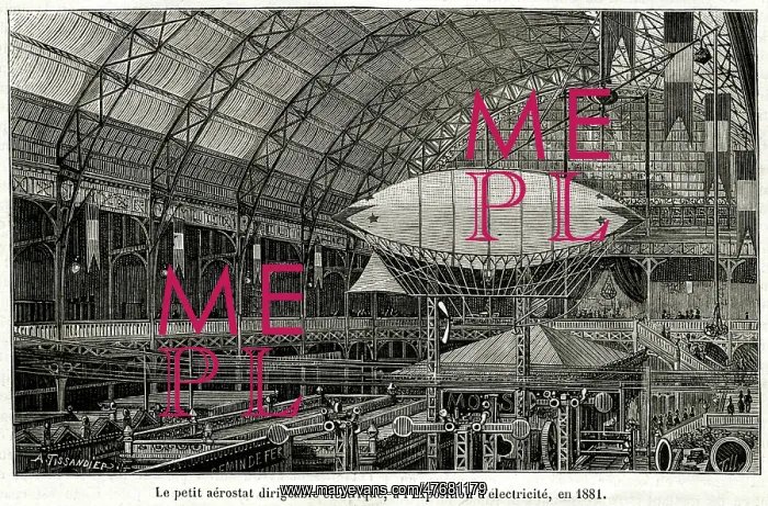: Electric airship at Exposition of Electricity, Paris, 1881 : Electric airship at Exposition of Electricity, Paris, 1881