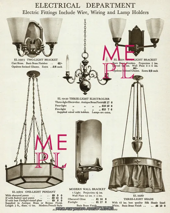 : Electric ceiling pendant & bracket lights 1929 : Electric ceiling pendant & bracket lights 1929