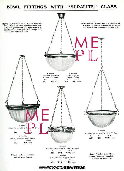 : Electric Light Fixtures catalogue, Supalite Bowl Fittings : Electric Light Fixtures catalogue, Supalite Bowl Fittings