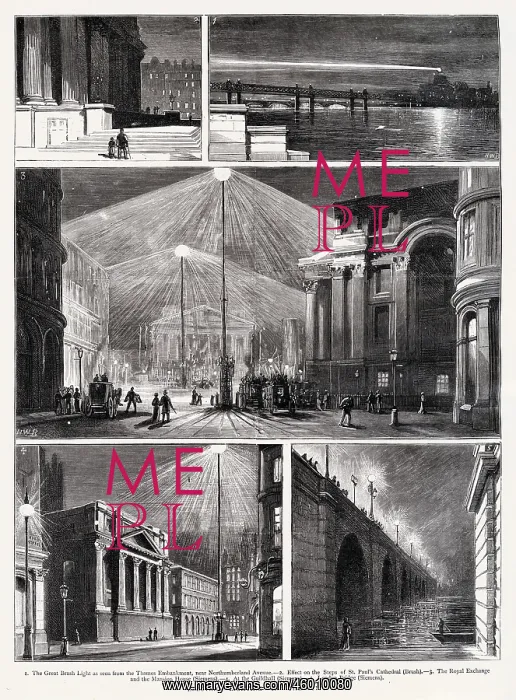 : Electric lighting in the city 1881 : Electric lighting in the city 1881