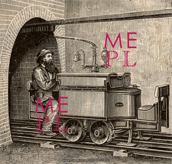 : An electric mine locomotive in use on a mine railway : An electric mine locomotive in use on a mine railway