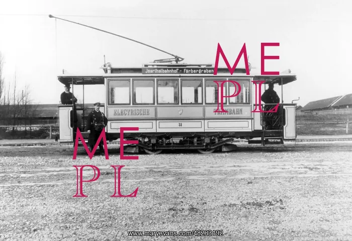 : Electric tram in Munich, 1895 : Electric tram in Munich, 1895
