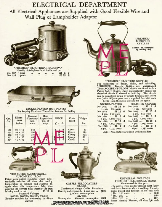 : Electrical household appliances 1929 : Electrical household appliances 1929