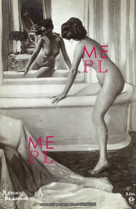 : Elegant lady getting into a rather large bath : Elegant lady getting into a rather large bath