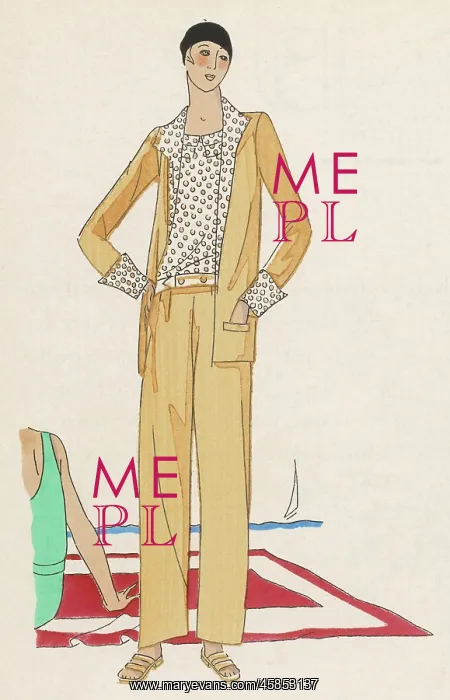 : Elegant lady in a trouser suit by Worth : Elegant lady in a trouser suit by Worth