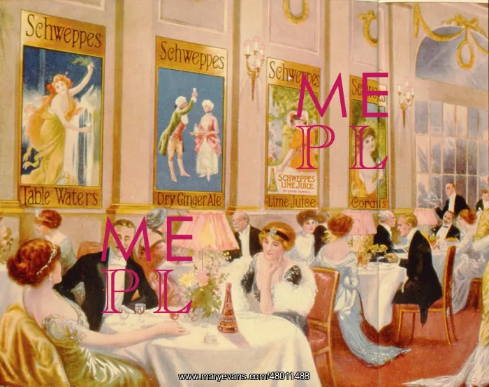 : Elegant restaurant with Schweppes posters : Elegant restaurant with Schweppes posters
