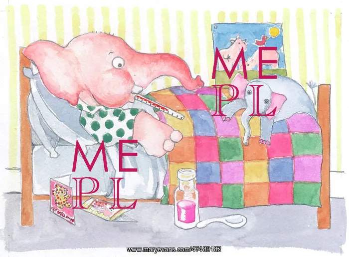 : Get Well - Elephant in bed : Get Well - Elephant in bed