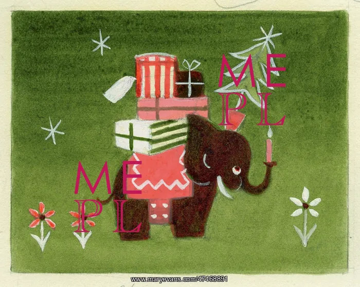 : Elephant laden with parcels and Christmas tree : Elephant laden with parcels and Christmas tree