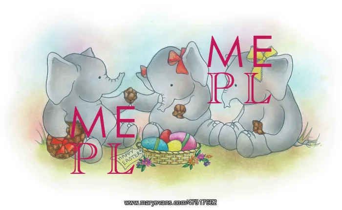 : Three Elephants with a basket of Easter Eggs : Three Elephants with a basket of Easter Eggs