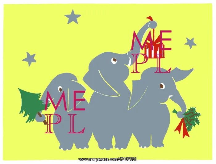 : Elephants with present, tree & holly : Elephants with present, tree & holly