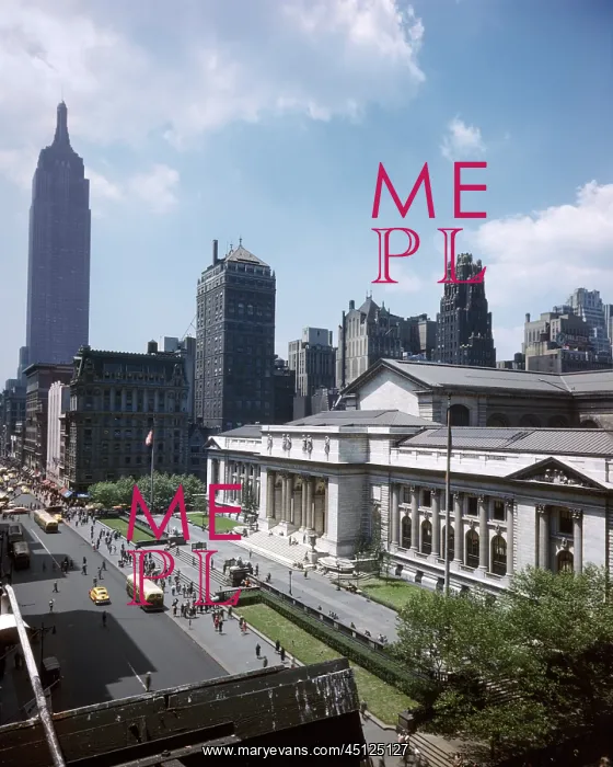 : Elevated View Looking Down on Ny Public Library with : Elevated View Looking Down on Ny Public Library with