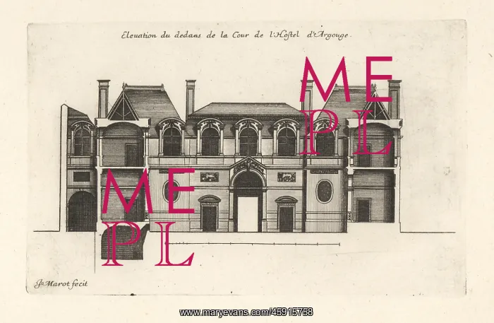 : Elevation of the courtyard in the Hotel de Carnavalet, Paris : Elevation of the courtyard in the Hotel de Carnavalet, Paris