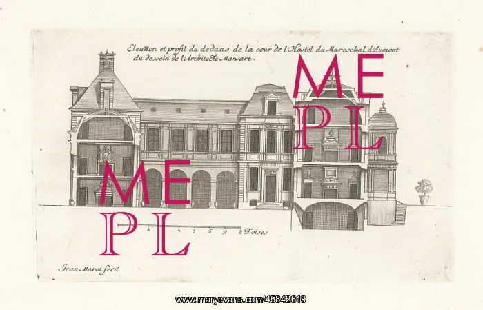 : Elevation of the courtyard in the Hotel d'Aumont, Paris : Elevation of the courtyard in the Hotel d'Aumont, Paris