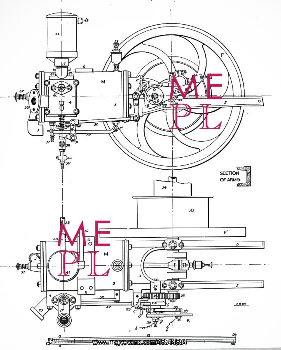 : An elevation and plan views of a Benz petrol engine : An elevation and plan views of a Benz petrol engine