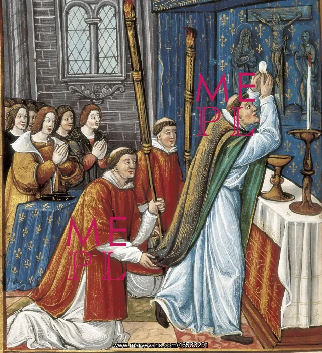 : Elevation of the Sacred Host. Illustration on Gospels : Elevation of the Sacred Host. Illustration on Gospels
