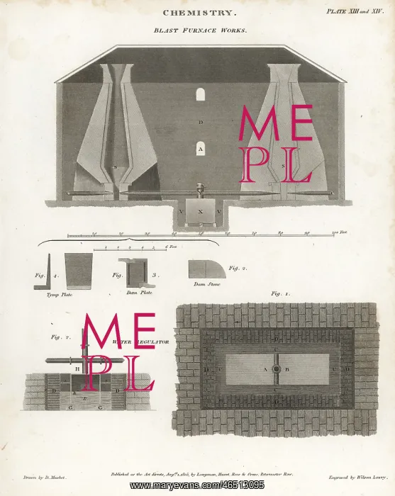 : Elevation and section of a blast furnace works : Elevation and section of a blast furnace works