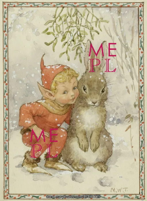: An elf and a bunny underneath the mistletoe : An elf and a bunny underneath the mistletoe