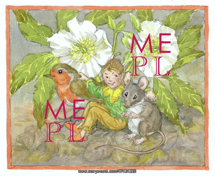 : Elf with robin and mouse by Molly Brett : Elf with robin and mouse by Molly Brett