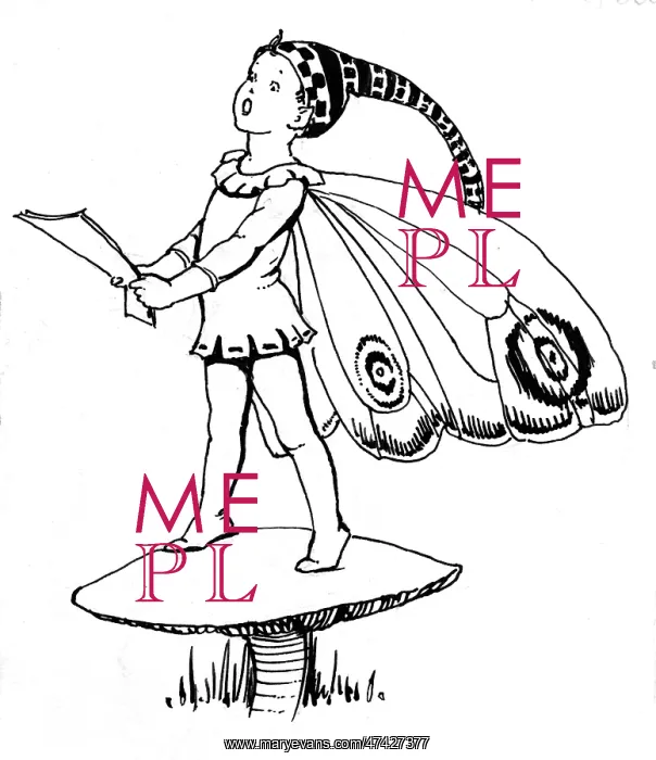 : Elf standing on toadstool, singing : Elf standing on toadstool, singing