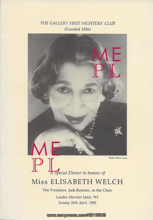 : Elisabeth Welch programme, The Gallery First Nighters Club : Elisabeth Welch programme, The Gallery First Nighters Club