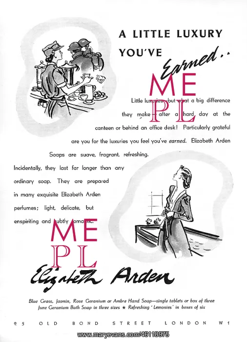 : Elizabeth Arden Soaps advertisement, 1940 : Elizabeth Arden Soaps advertisement, 1940