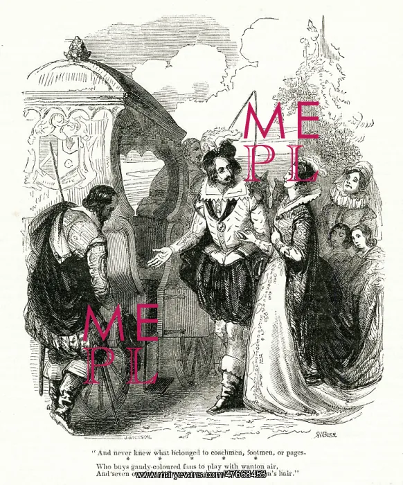 : Elizabethan aristocratic couple getting into a coach : Elizabethan aristocratic couple getting into a coach