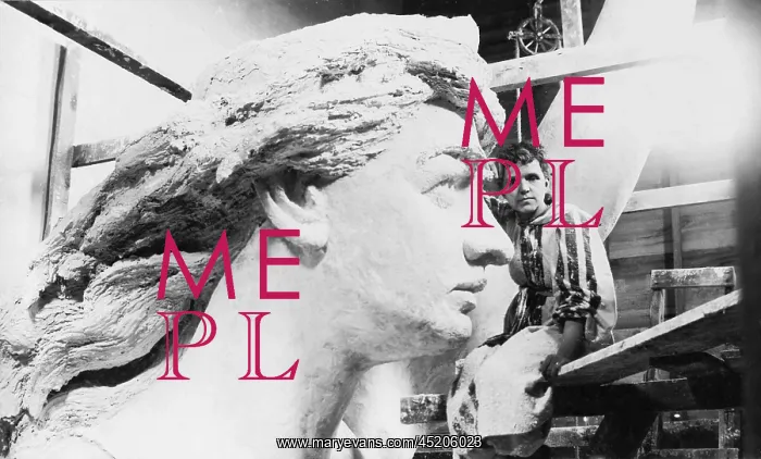 : Ellen Houser Rankin working on a colossal statue : Ellen Houser Rankin working on a colossal statue