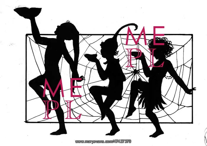 : Three elves in front of spider web : Three elves in front of spider web