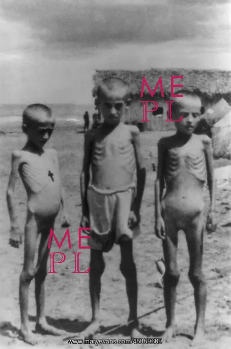 : Three emaciated Polish refugee children who have : Three emaciated Polish refugee children who have