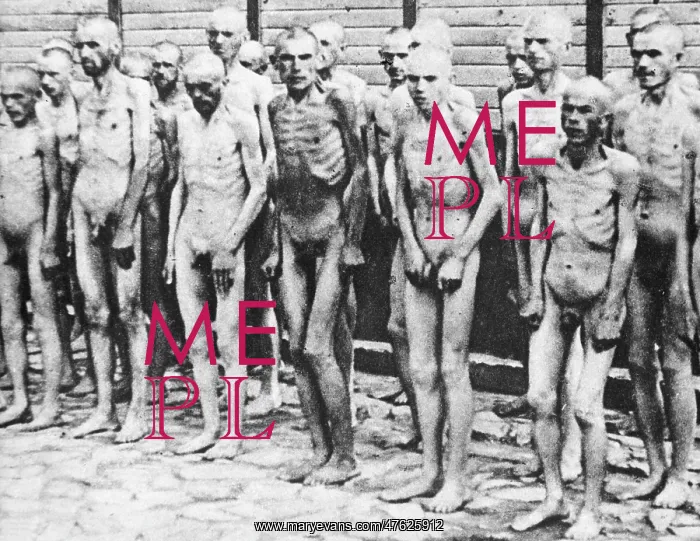 : Emaciated prisoners in a concentration camp, WW2 : Emaciated prisoners in a concentration camp, WW2