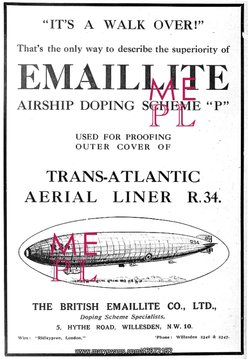 : Emaillite Airship Doping Schemes 1919. R34 : Emaillite Airship Doping Schemes 1919. R34