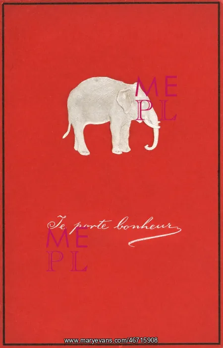 : Embossed greetings card, featuring a white elephant : Embossed greetings card, featuring a white elephant