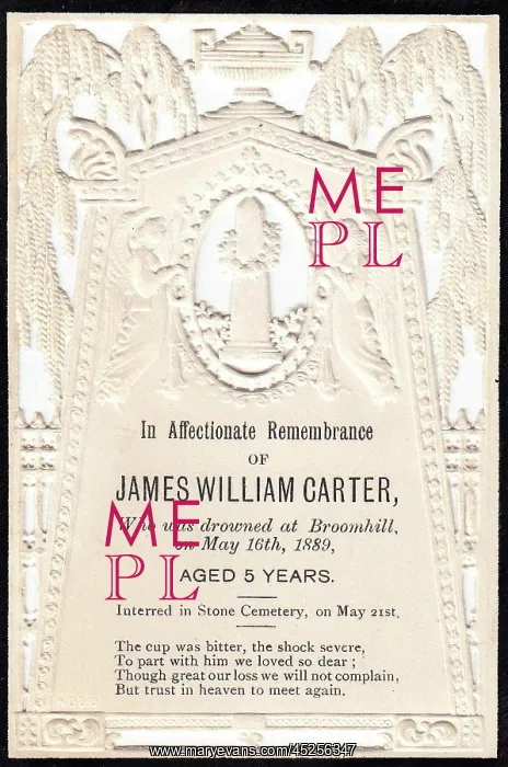: Embossed Victorian mourning card, James William Carter : Embossed Victorian mourning card, James William Carter