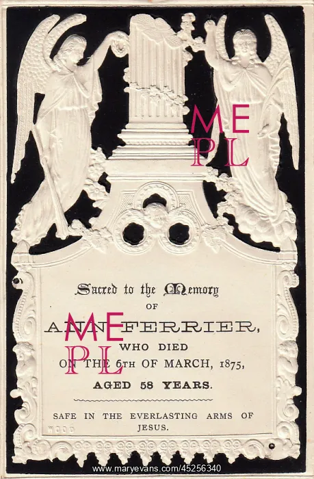 : Embossed Victorian mourning card, Ann Ferrier : Embossed Victorian mourning card, Ann Ferrier