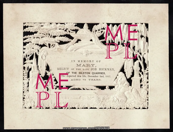 : Embossed Victorian mourning card, Mary Hickman : Embossed Victorian mourning card, Mary Hickman