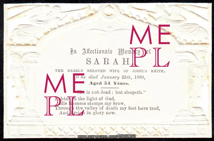: Embossed Victorian mourning card, Sarah Smith : Embossed Victorian mourning card, Sarah Smith