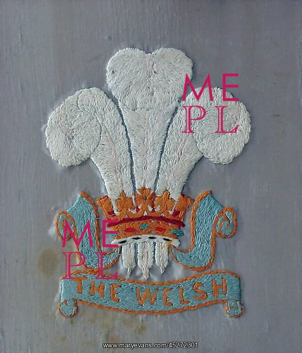 : Embroidered badge of The Welsh Regiment : Embroidered badge of The Welsh Regiment