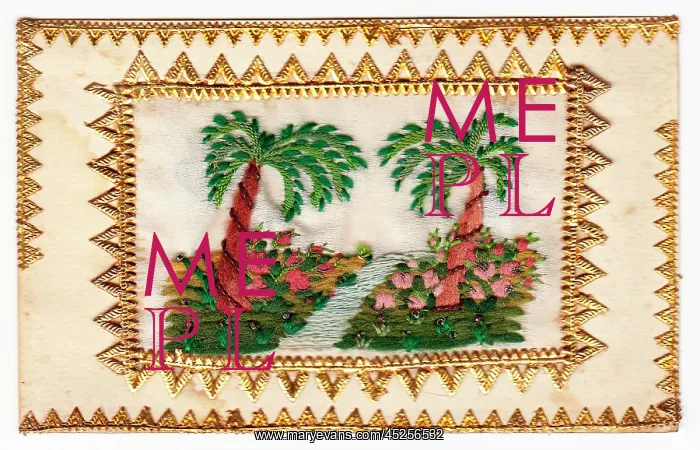 : Embroidered palm trees with gold edging : Embroidered palm trees with gold edging