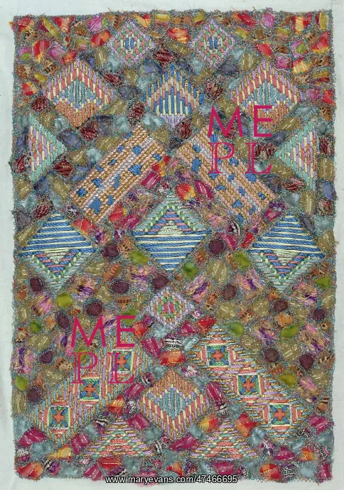 : Embroidered Pattern ? multi-coloured squares : Embroidered Pattern ? multi-coloured squares
