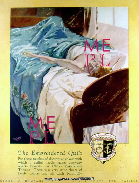 : Embroidered quilt advert from Coats and Clark : Embroidered quilt advert from Coats and Clark