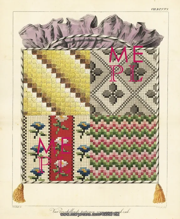 : Four embroidery sampler patterns for a work basket : Four embroidery sampler patterns for a work basket