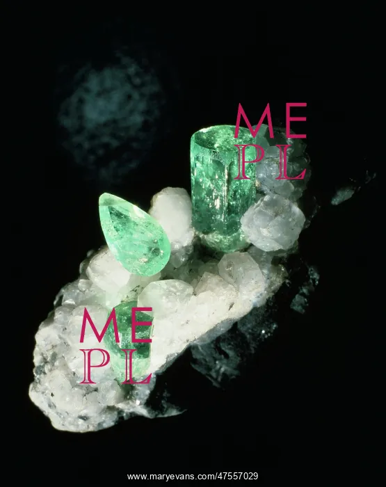 : Emerald crystals and cut stone : Emerald crystals and cut stone