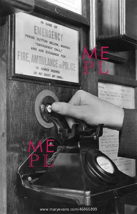 : Emergency call button in telephone box : Emergency call button in telephone box