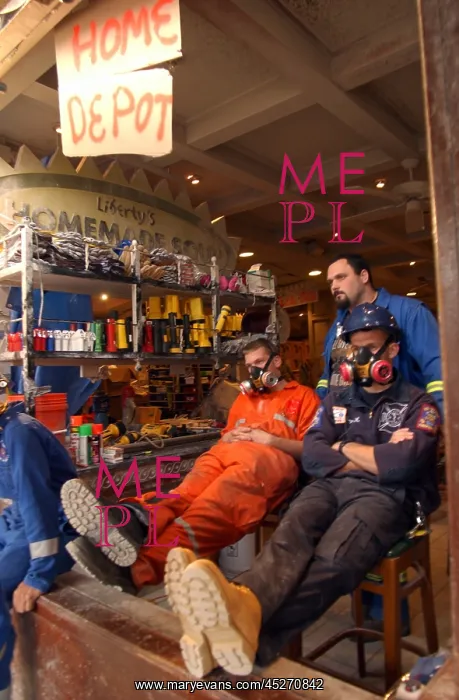 : Emergency workers taking a rest near the World : Emergency workers taking a rest near the World
