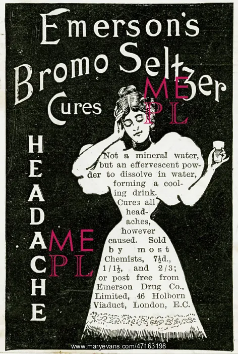 : Emerson's Bromo-Seltzer headache cure advert : Emerson's Bromo-Seltzer headache cure advert